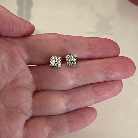 Dainty Cz Square Stud Earrings - Picture 7 of 7